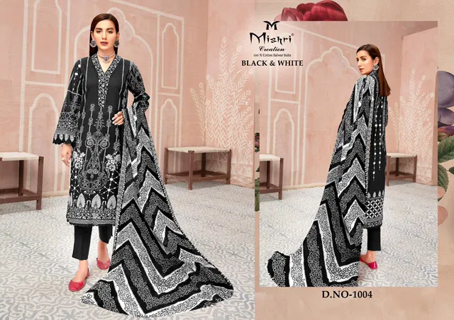 Mishri Black White Lalest Fancy Designer Black And White Heavy Cotton Print Karachi Dress Material